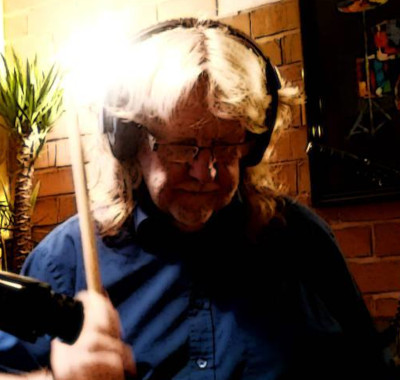 Bill Butterworth playing percussion in a recording session