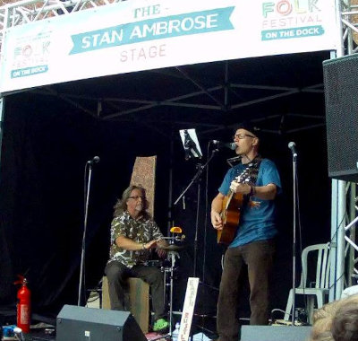 Pete Jorgensen and Bill Butterworth on stage at the Albert Dock Liverpool